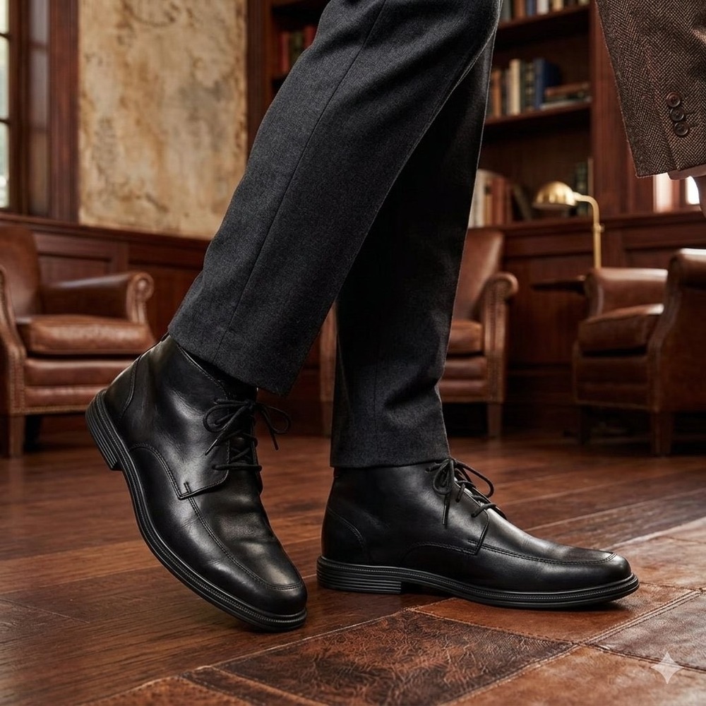 Rockport Mens 10 Hydro-Shield Waterproof Chukka Black Leather Boots CI2620